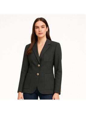 NWOT Aritzia Talula Medium Charcoal Gray Blazer with Gold Crest Buttons Size 2